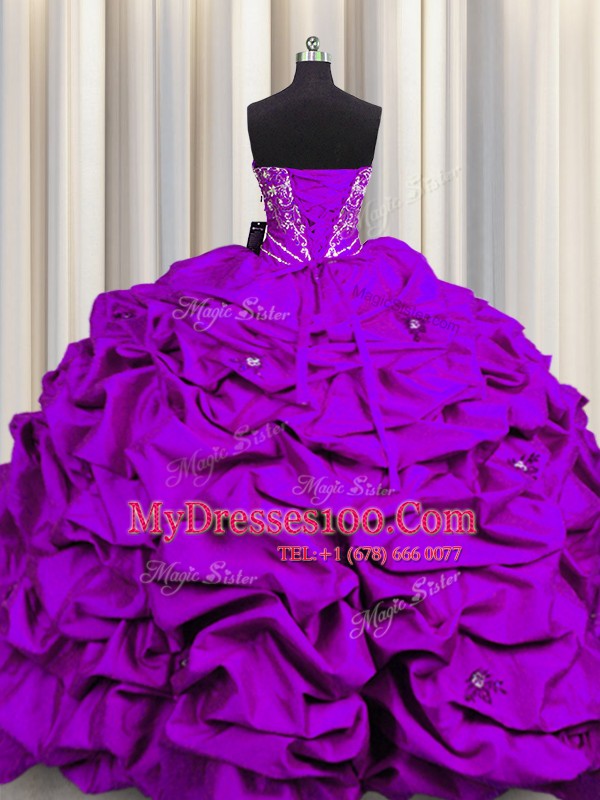 Embroidery Sequins Floor Length Ball Gowns Sleeveless Purple Quinceanera Dresses Lace Up