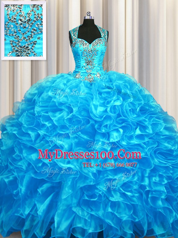 Fashionable Zipper Up See Through Back Sleeveless Beading and Ruffles Zipper Vestidos de Quinceanera