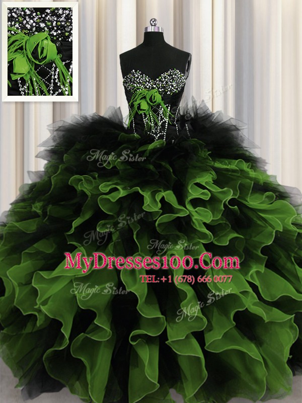Dynamic Sleeveless Lace Up Floor Length Beading and Ruffles Quinceanera Dress
