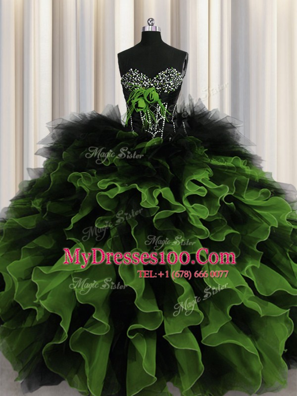 Dynamic Sleeveless Lace Up Floor Length Beading and Ruffles Quinceanera Dress