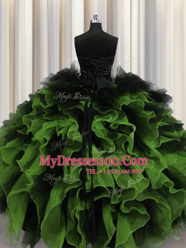 Dynamic Sleeveless Lace Up Floor Length Beading and Ruffles Quinceanera Dress