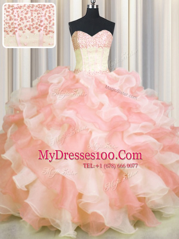 Popular Visible Boning Two Tone Ball Gowns Quinceanera Dresses Multi-color Sweetheart Organza Sleeveless Floor Length Lace Up