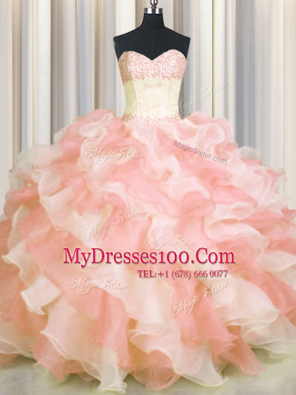 Popular Visible Boning Two Tone Ball Gowns Quinceanera Dresses Multi-color Sweetheart Organza Sleeveless Floor Length Lace Up