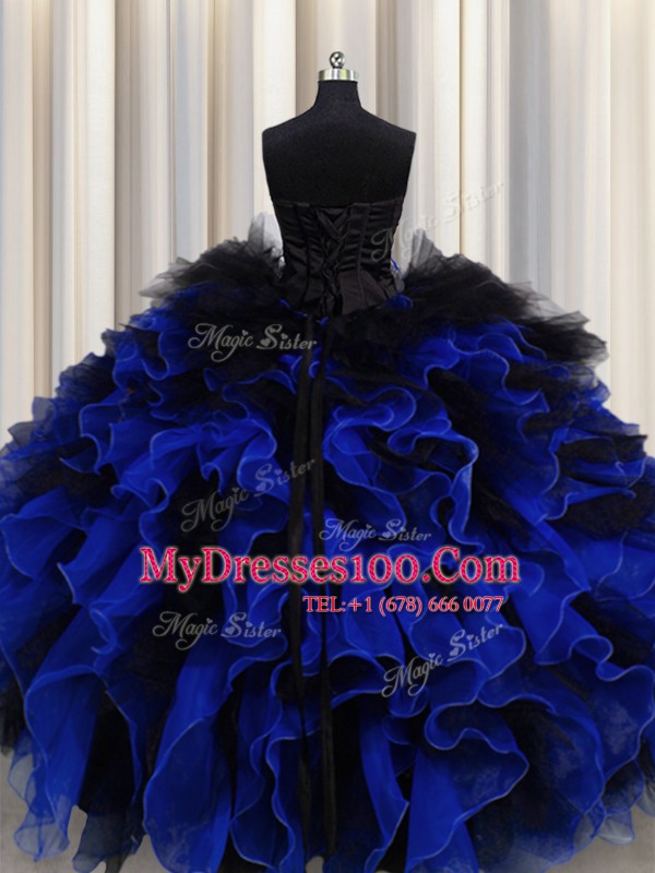 Floor Length Ball Gowns Sleeveless Blue And Black 15th Birthday Dress Lace Up