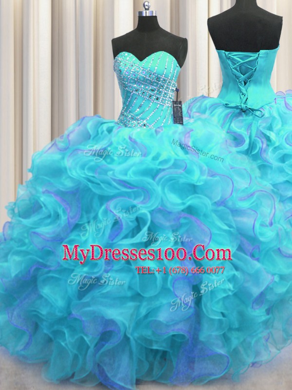 Multi-color 15 Quinceanera Dress Military Ball and Sweet 16 and Quinceanera and For with Beading and Ruffles Sweetheart Sleeveless Lace Up