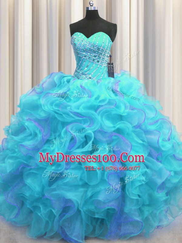 Multi-color 15 Quinceanera Dress Military Ball and Sweet 16 and Quinceanera and For with Beading and Ruffles Sweetheart Sleeveless Lace Up
