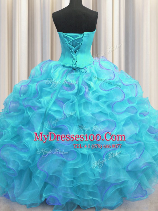 Multi-color 15 Quinceanera Dress Military Ball and Sweet 16 and Quinceanera and For with Beading and Ruffles Sweetheart Sleeveless Lace Up