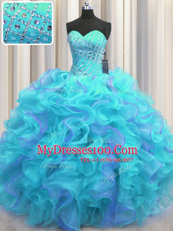 Multi-color 15 Quinceanera Dress Military Ball and Sweet 16 and Quinceanera and For with Beading and Ruffles Sweetheart Sleeveless Lace Up