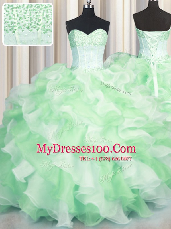 Fabulous Visible Boning Two Tone Sleeveless Beading and Ruffles Lace Up Quinceanera Dress