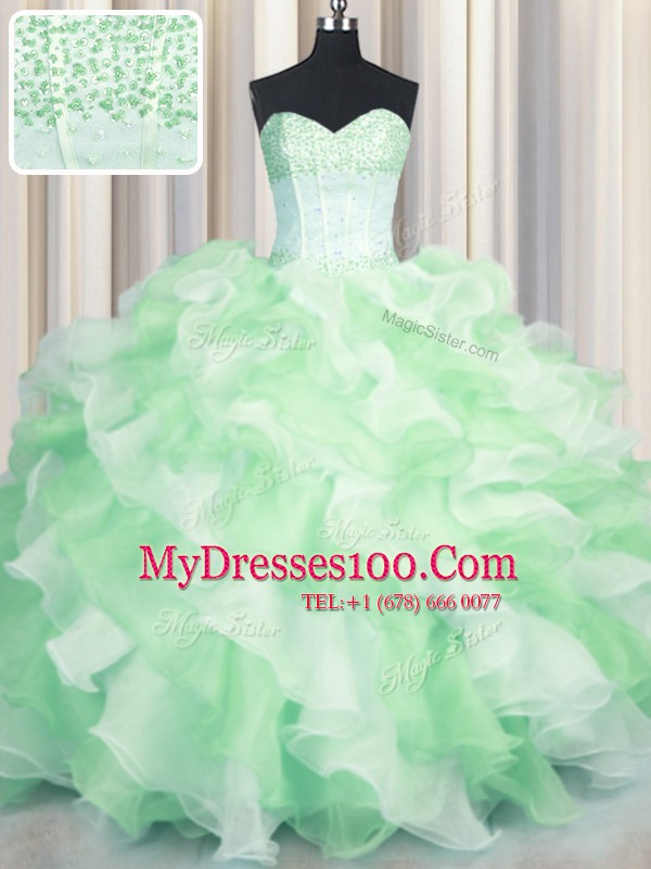 Fabulous Visible Boning Two Tone Sleeveless Beading and Ruffles Lace Up Quinceanera Dress