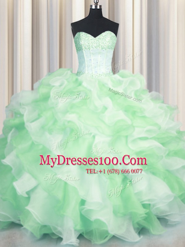 Fabulous Visible Boning Two Tone Sleeveless Beading and Ruffles Lace Up Quinceanera Dress