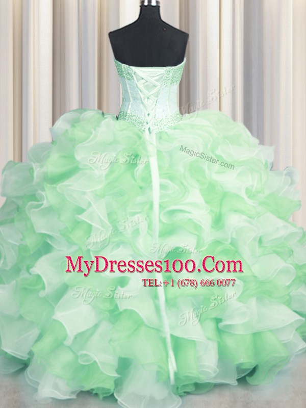Fabulous Visible Boning Two Tone Sleeveless Beading and Ruffles Lace Up Quinceanera Dress