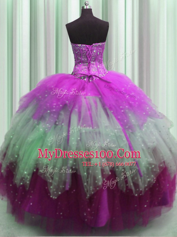 Fashion Visible Boning Multi-color Quinceanera Gown Military Ball and Sweet 16 and Quinceanera and For with Beading and Ruffles and Sequins Sweetheart Sleeveless Lace Up