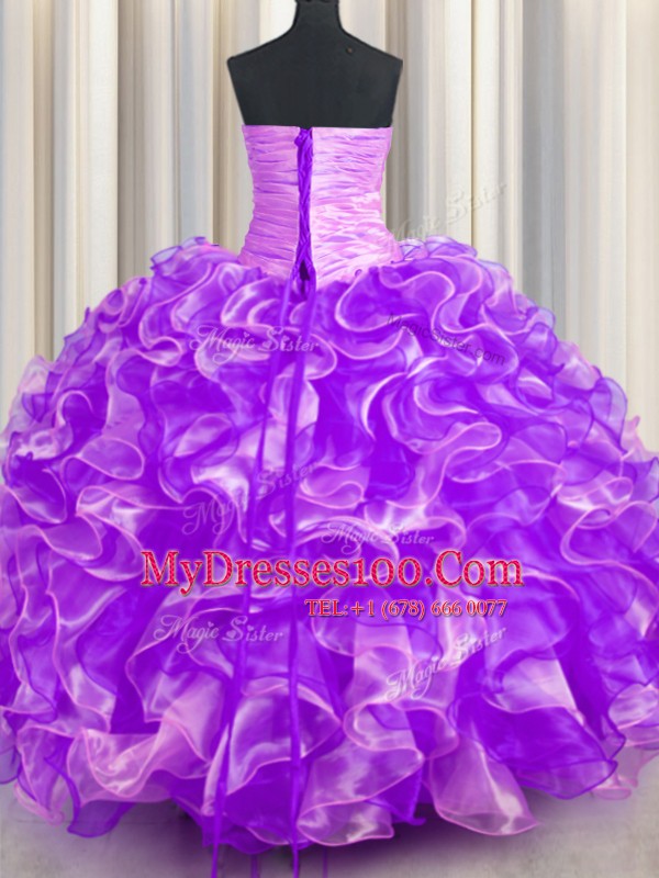 Elegant Purple Sweetheart Neckline Beading and Ruffles Quinceanera Gowns Sleeveless Lace Up