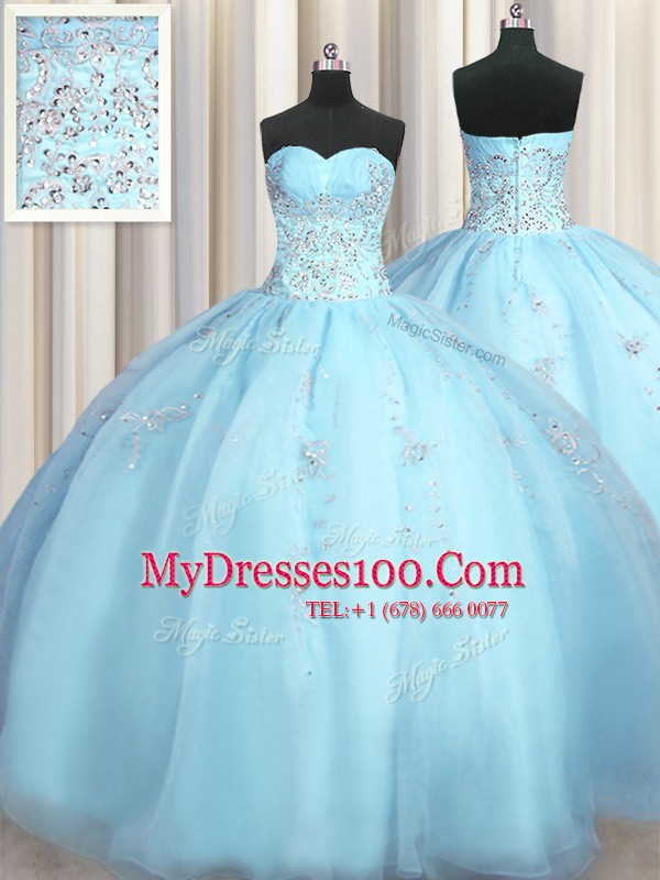Sexy Big Puffy Baby Blue Sweetheart Neckline Beading and Appliques Sweet 16 Dress Sleeveless Zipper