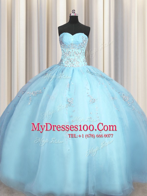 Sexy Big Puffy Baby Blue Sweetheart Neckline Beading and Appliques Sweet 16 Dress Sleeveless Zipper