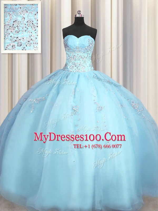Sexy Big Puffy Baby Blue Sweetheart Neckline Beading and Appliques Sweet 16 Dress Sleeveless Zipper