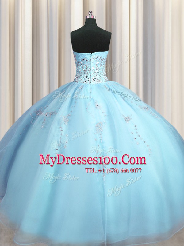 Sexy Big Puffy Baby Blue Sweetheart Neckline Beading and Appliques Sweet 16 Dress Sleeveless Zipper