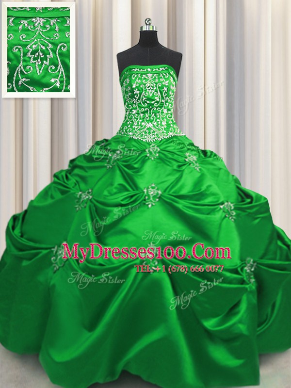 High End Green Lace Up Vestidos de Quinceanera Beading and Appliques and Embroidery Sleeveless Floor Length