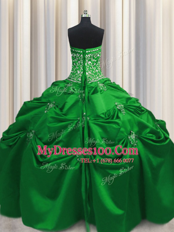 High End Green Lace Up Vestidos de Quinceanera Beading and Appliques and Embroidery Sleeveless Floor Length