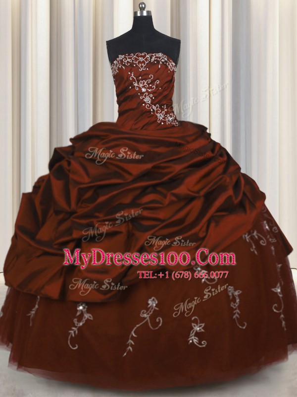 Captivating Pick Ups Embroidery Floor Length Ball Gowns Sleeveless Burgundy Sweet 16 Dresses Lace Up