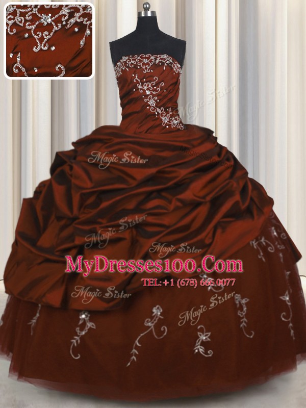 Captivating Pick Ups Embroidery Floor Length Ball Gowns Sleeveless Burgundy Sweet 16 Dresses Lace Up