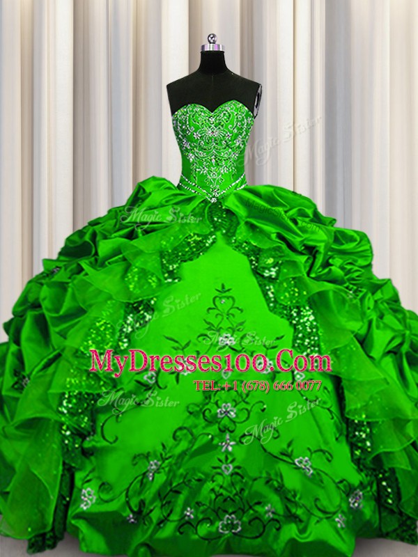 Beautiful Sequins Taffeta Lace Up Sweetheart Sleeveless Floor Length Quinceanera Dress Beading and Embroidery and Ruffles and Pick Ups