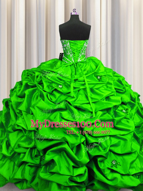Beautiful Sequins Taffeta Lace Up Sweetheart Sleeveless Floor Length Quinceanera Dress Beading and Embroidery and Ruffles and Pick Ups