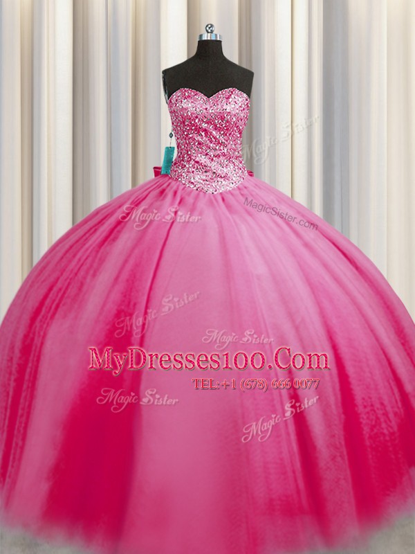 Big Puffy Sweetheart Sleeveless Tulle Vestidos de Quinceanera Beading Lace Up
