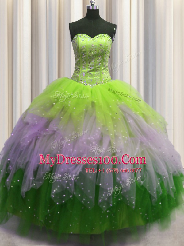 Modest Visible Boning Multi-color Quinceanera Dress Military Ball and Sweet 16 and Quinceanera and For with Beading and Ruffles and Sequins Sweetheart Sleeveless Lace Up