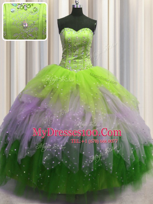 Modest Visible Boning Multi-color Quinceanera Dress Military Ball and Sweet 16 and Quinceanera and For with Beading and Ruffles and Sequins Sweetheart Sleeveless Lace Up
