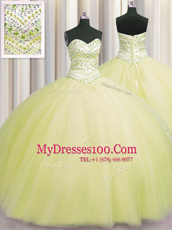 Bling-bling Puffy Skirt Sweetheart Sleeveless Tulle Quinceanera Gown Beading Lace Up