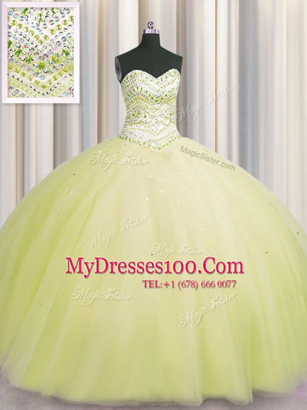 Bling-bling Puffy Skirt Sweetheart Sleeveless Tulle Quinceanera Gown Beading Lace Up