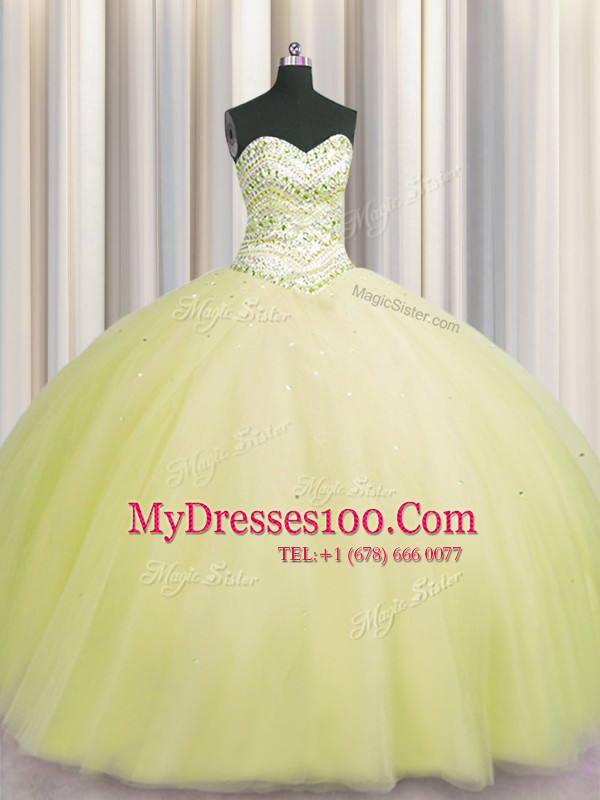 Bling-bling Puffy Skirt Sweetheart Sleeveless Tulle Quinceanera Gown Beading Lace Up