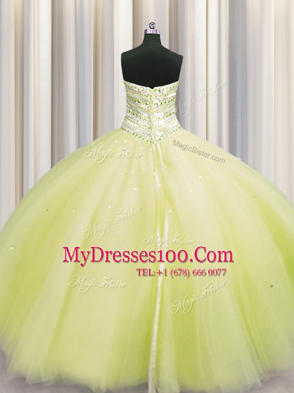 Bling-bling Puffy Skirt Sweetheart Sleeveless Tulle Quinceanera Gown Beading Lace Up