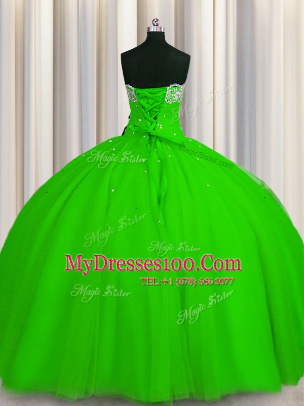 Big Puffy Strapless Sleeveless Tulle Quinceanera Dress Beading and Sequins Lace Up