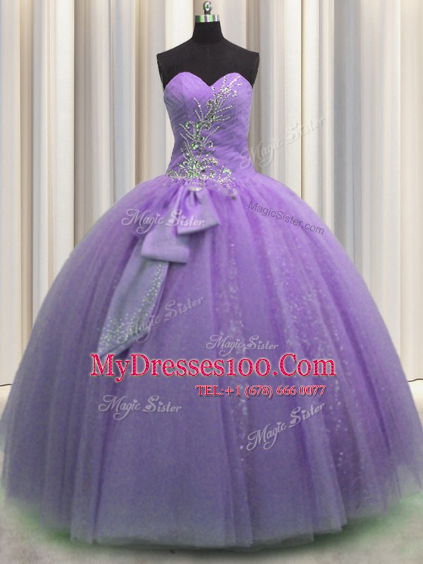 High End Sleeveless Beading and Sequins and Bowknot Lace Up Sweet 16 Dresses