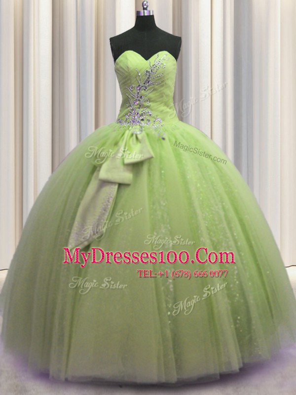 Elegant Sleeveless Beading and Sequins and Bowknot Lace Up Ball Gown Prom Dress