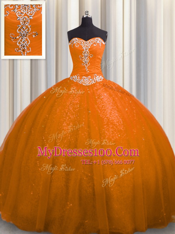 Glamorous Tulle and Sequined Sleeveless With Train Sweet 16 Quinceanera Dress Court Train and Beading and Appliques