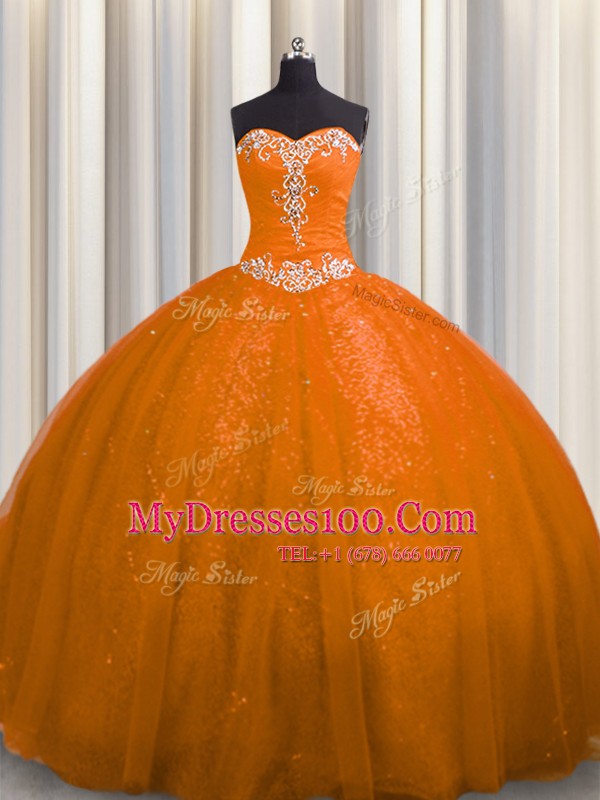 Glamorous Tulle and Sequined Sleeveless With Train Sweet 16 Quinceanera Dress Court Train and Beading and Appliques