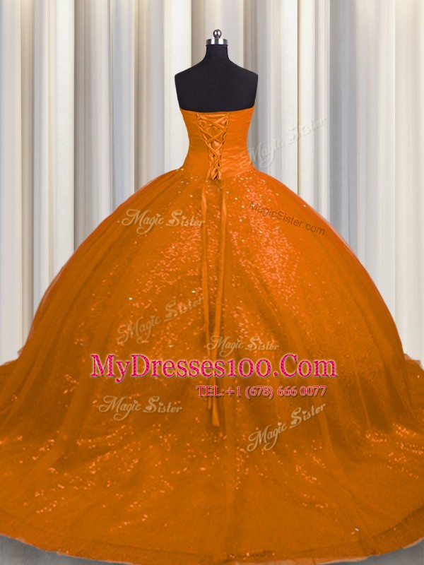 Glamorous Tulle and Sequined Sleeveless With Train Sweet 16 Quinceanera Dress Court Train and Beading and Appliques