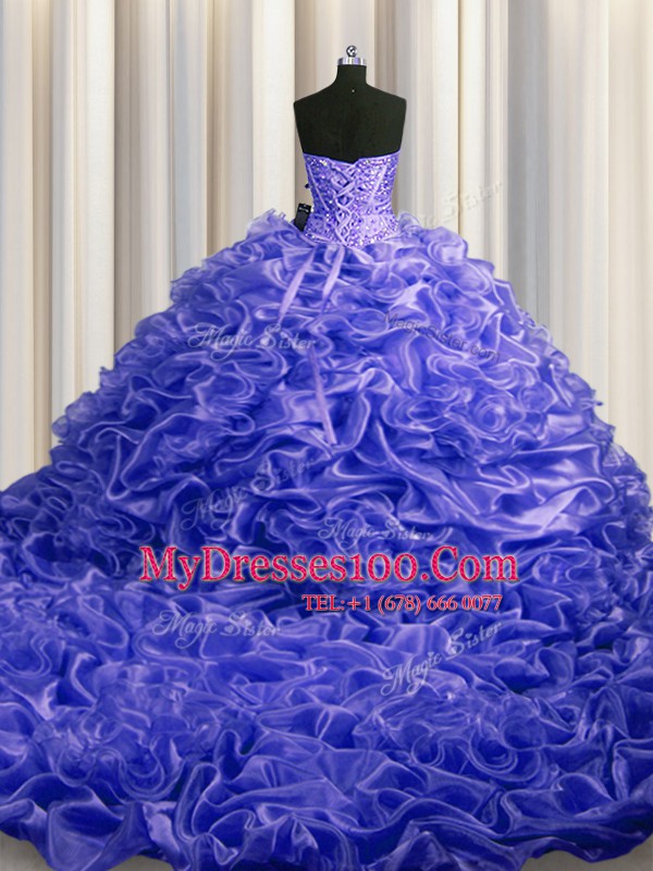 Charming Sleeveless Court Train Lace Up With Train Beading and Pick Ups Quinceanera Dresses