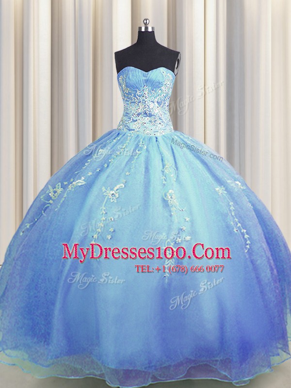 Admirable Zipper Up Blue Sleeveless Organza Zipper 15th Birthday Dress for Military Ball and Sweet 16 and Quinceanera