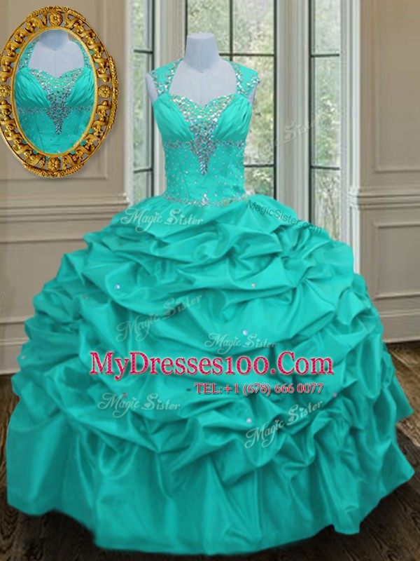 Traditional Straps Sleeveless Beading and Pick Ups Lace Up 15 Quinceanera Dress