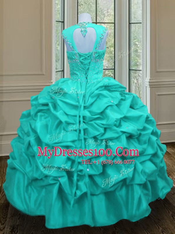 Traditional Straps Sleeveless Beading and Pick Ups Lace Up 15 Quinceanera Dress