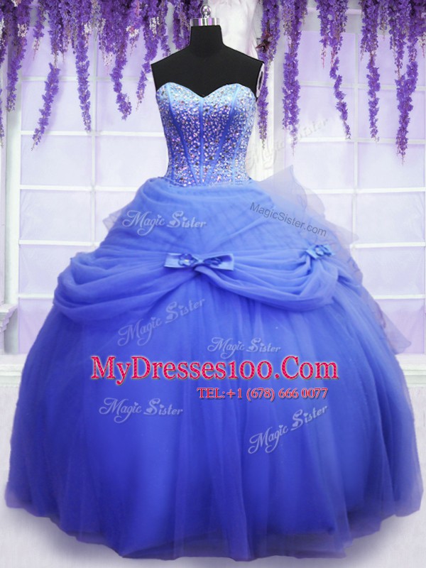 Sleeveless Lace Up Floor Length Beading and Bowknot Quince Ball Gowns