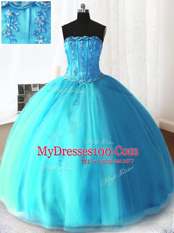 Sleeveless Lace Up Floor Length Beading and Appliques Ball Gown Prom Dress