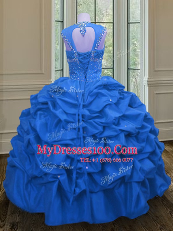 Straps Pick Ups Floor Length Ball Gowns Sleeveless Blue 15 Quinceanera Dress Lace Up