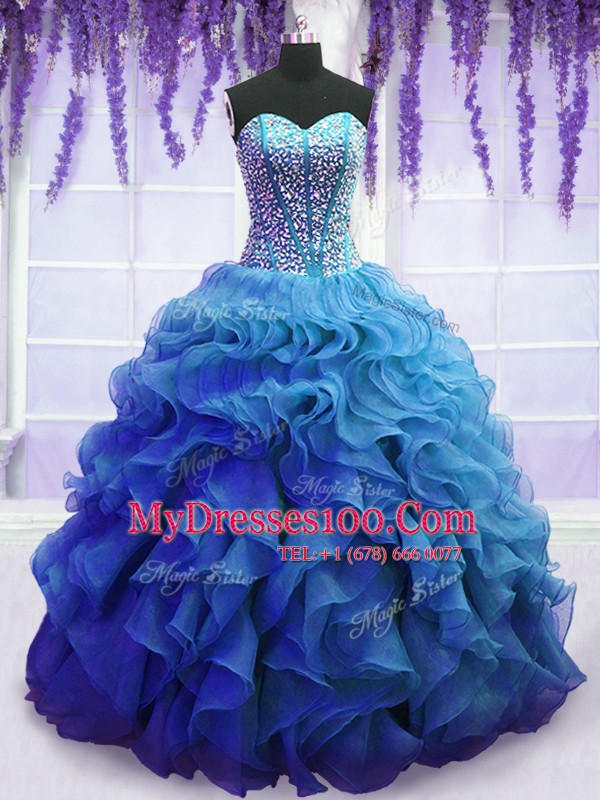 Floor Length Blue Quinceanera Dress Sweetheart Sleeveless Lace Up