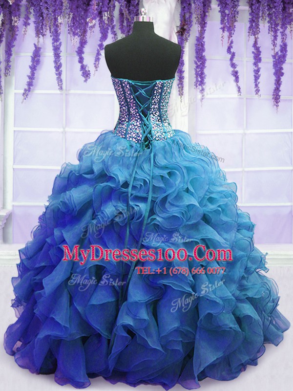 Floor Length Blue Quinceanera Dress Sweetheart Sleeveless Lace Up